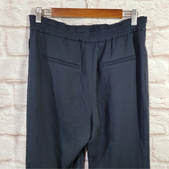 Zara Navy Blue High Rise Crepe Straight Leg Drawstring Pants - Picture 8 of 12